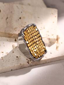 Square Retro Sparkling Diamond Geometric Ring, Unique Design For Women, Versatile High-End Midi Ring - Multicolor - View 4
