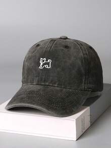 1 件时尚百搭可爱卡通猫刺绣棒球帽，复古水洗牛仔男女通用棒球帽，春季 - A - 查看 14