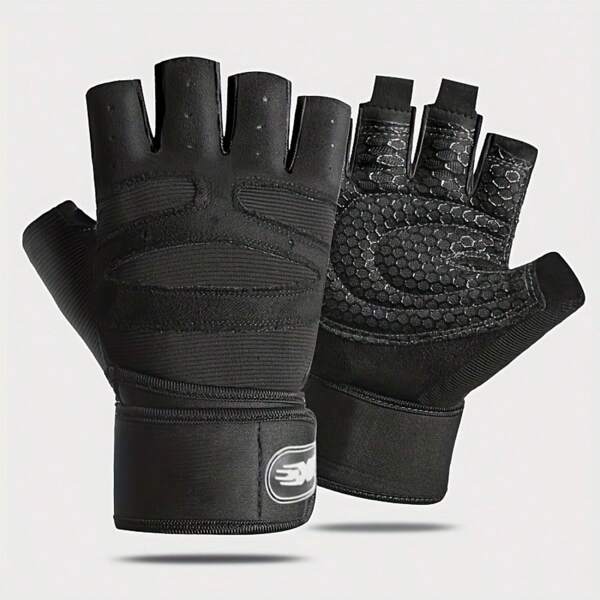 1 Pc Pair Unisex Half Finger Weight Lifting Gloves, Breathable Shock Absorbing Cycling Sports Gloves Gym Accessories, Motorcycle Gloves, Golf Gloves , Black Gloves, Workout Gloves For Men, Workout Gloves Women, Fishing Gloves