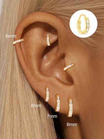 EleRunis 1 buc Cercei rotunzi din argint 925, zirconiu cubic clasic, 6mm-8mm, placați cu aur de 18K, hipoalergenici, pentru cartilaj minuscul, bijuterii pentru piercing, pentru femei, purtare zilnică