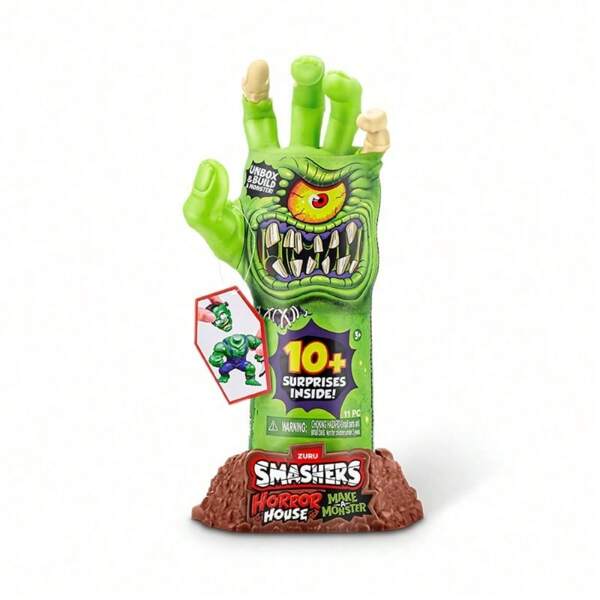 ZURU Caja de juguete misterioso de 11 piezas de la Casa del Horror con licencia ZURU Smashers - Mano de monstruo de 26.5 cm (Construye 4 monstruos al azar) Regalo de aventura para niños