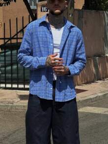 Herren Farbblock Karomuster Langarm Hemd, modisch und vielseitig für Frühling/Herbst Lässig Tragen, geeignet für Straße, Alltag und Zuhause