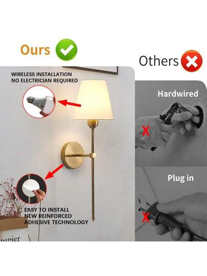 Upgraded USB Rechargeable LED Wand Verlichting Retro 59cm Adhesive Installation (No Drilling/Wiring) RGB Dimmable Timing Function Gold/Black Bedroom, Living Room, Cafe Home view 2