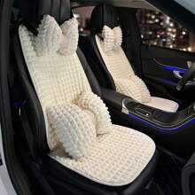 1pc Cute Puff Grid Design Car Seat Cushion, Comfortable Anti-Slip Breathable Seat Pad To Relieve Long Driving, 4-Season Car Seat Cover, Beige/Black