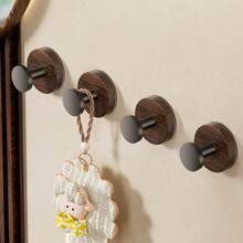 1/3/5Pcs Walnut Wood Grain Plastic Suction Cup Hook Strong Bearing Adhesive Hook For Bathroom And Kitchen No-Drill Creative Knob Design, Portable Storage Hanger