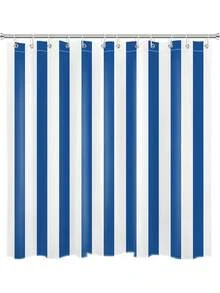 Shower Curtain For Bathroom With Hooks, Multi-Size, Modern Striped Bathroom Curtains Geometric Patterns Vertical Stripe Washable Polyester Fabric Bathroom Shower Curtains - Màu xanh lam - Xem 2