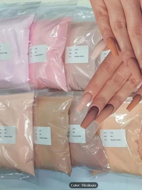 100G/ Set Of Loose Bulk Class Color Acrylic Nail Powder, 10 Colors Set Of Nail Art Crystal Powder, Brown Series Extension/Dipping/Carving Acrylic Powder Wholesal Acrylic Press On Nails