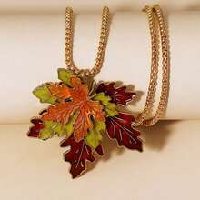 1pc Vintage Maple Leaf Enamel 3D Necklace, Fashionable And Versatile Sweater Chain