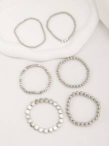 Bộ 6 chiếc vòng tay thời trang tối giản làm từ chất liệu CCB, với các hạt tròn bất đối xứng và hạt vuông hình học, thích hợp cho kỳ nghỉ, du lịch, mua sắm, chụp ảnh, quán bar, hộp đêm, và đeo hàng ngày. - bộ đính cườm bạc - Xem 5