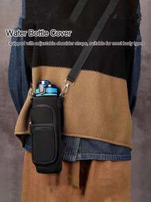 1 pièce Porte-gobelet portable de type sangle avec sangle réglable, sac isotherme pour bouteille d'eau, étui pour bouteille, support pour téléphone portable, accessoires pour boissons, sac de transport pour bouteille d'eau de plein air (direction de la fermeture éclair aléatoire)