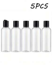 5 个 6.7 盎司透明塑料可再填充瓶，带黑色圆盘顶盖，透明塑料空挤压瓶，带圆盘顶翻盖，旅行容器小型防漏挤压瓶，带黑色翻盖，适用于洗漱用品、洗发水、乳液、护发素、旅行装化妆品、居家旅行，黑色 50ml/80ml/100ml//150ml/200ml - 彩色 - 查看 1