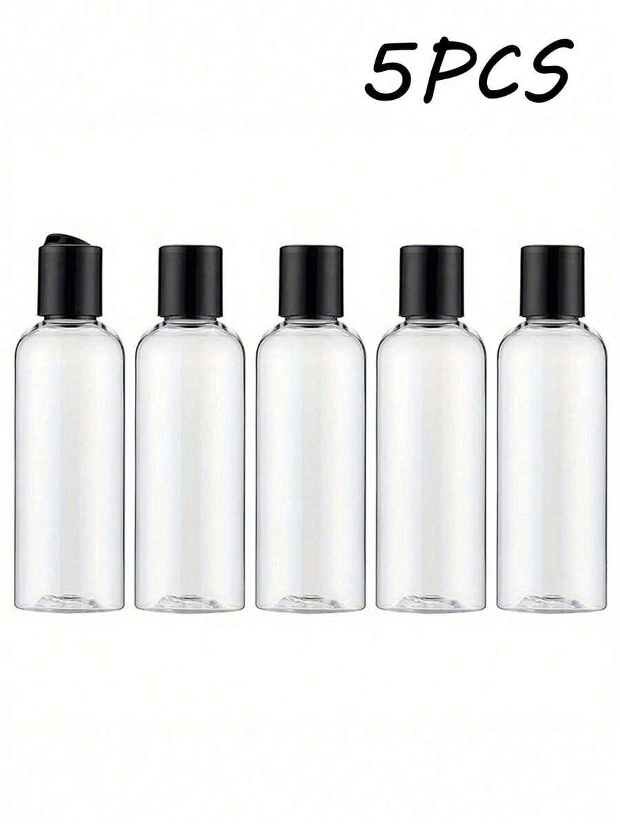 5 个 6.7 盎司透明塑料可再填充瓶，带黑色圆盘顶盖，透明塑料空挤压瓶，带圆盘顶翻盖，旅行容器小型防漏挤压瓶，带黑色翻盖，适用于洗漱用品、洗发水、乳液、护发素、旅行装化妆品、居家旅行，黑色 50ml/80ml/100ml//150ml/200ml - 彩色 - 查看 1