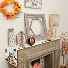 1 bucată de steag de masă cu model de dovleac de Halloween, fabricat din fibră de poliester tricotată de 72 inch, folosit pentru mese de sărbători, decorațiuni de bucătărie acasă, petreceri și cadouri