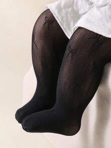 1件黑色蝴蝶结装饰轻薄夏季踩脚裤，适合女婴，圣诞节/感恩节礼物，舞蹈服 - 黑色 - 查看 10