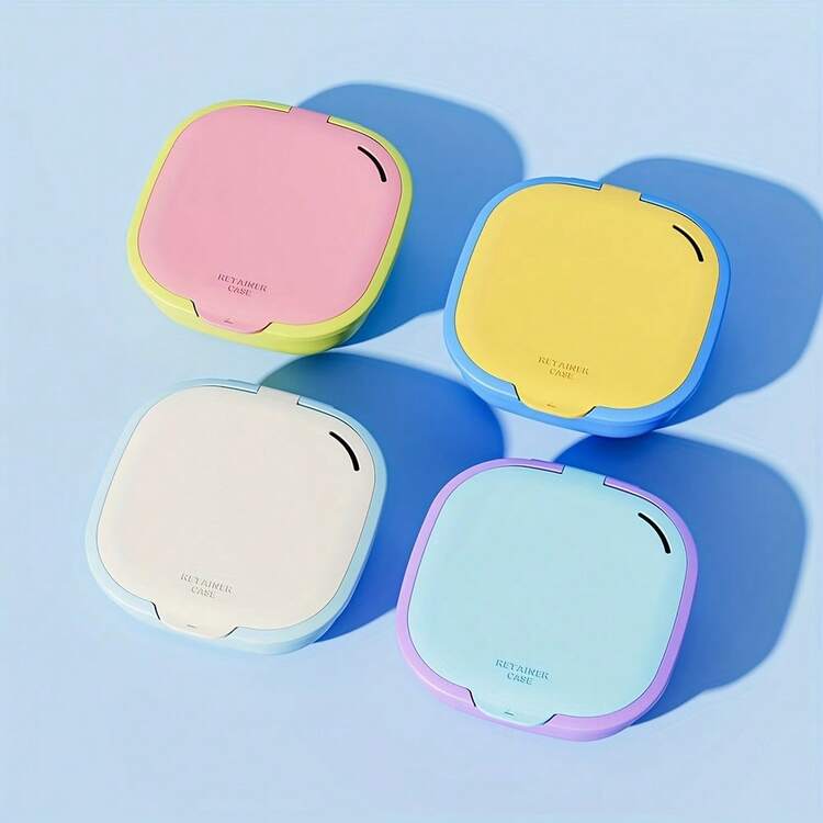Vibrant Dopamine Oral Retainer Case With Mirror & Drainage Basket - Portable Compact Storage Box, Multi-Functional Travel-Friendly Denture & Teeth Sleeve Organizer In 4 Colors (Yellow, Blue, Purple, Pink), Oral Accessories, Retainer Cleaner, Stylish Accessory, Transparent Lid Design - Multicolor - View 1