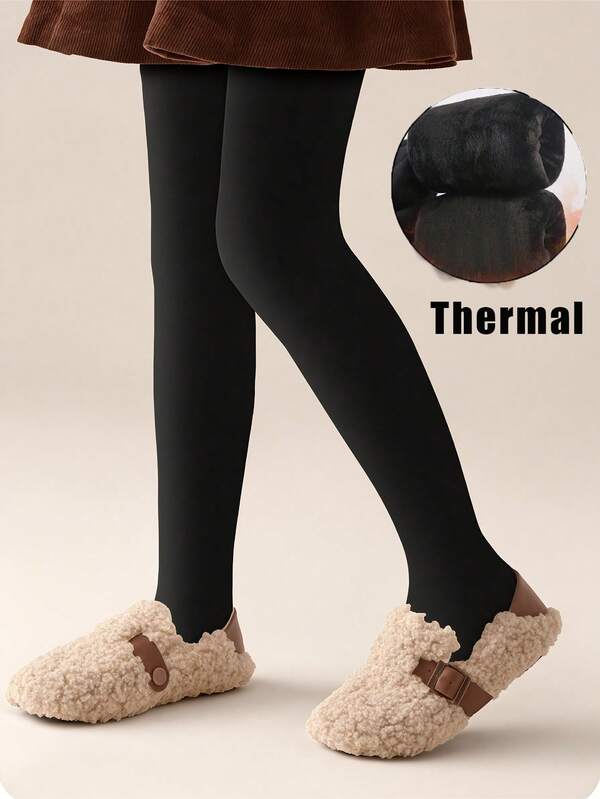 Mallas térmicas para niñas, medias gruesas de forro polar para el invierno, leggings sólidos con cintura alta elástica y ajuste delgado y grueso