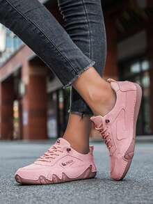 LDECK Zapatillas casuales para mujer, zapatos rosas para mujer, zapatos deportivos casuales lindos para mujer, zapatos elegantes, sencillos y atractivos para mujer, zapatos de contraste de color, ligeros y cómodos, adecuados para deportes, nuevos zapatos de mujer tallas 35 36 37 38 39 40 42 43 44, zapatos de punta redonda, de poca profundidad, de corte bajo, con cordones, zapatos planos para mujer, zapatos de entrenamiento alemanes, casuales, elegantes, universitarios, conservadores, románticos, sencillos, lindos, para deportes, vacaciones, salidas, al aire libre, personalizados, de moda, de estilo moderno, zapatos diarios para damas, zapatos de viaje, zapatos deportivos, zapatos para correr, zapatos para ir al trabajo, zapatos planos para mujer, zapatillas deportivas para mujer, zapatos blancos, grises, marrones, color albaricoque, rosas - Rosa - Ver 8