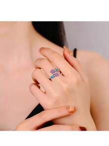 1 szt. najlepiej sprzedający się nowy pierścień z błyszczącym cyrkoniowym kamieniem w kwiaty i liście, modny kreatywny otwarty pierścień z miedzi