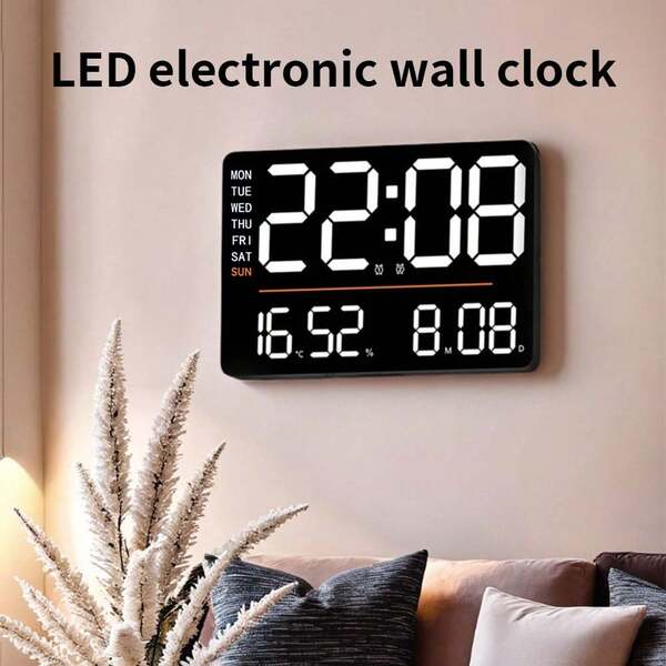 1 Stück moderner großer LED Multifunktions-Digitalwecker; Multifunktionsanzeige von Luftfeuchtigkeit, Temperatur, Wochentag, Datum; USB-Anschluss, geeignet für Heim, Wohnzimmer, Büro Dekoration (USB-betrieben) Heimdekoration Raumdekoration