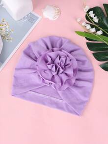 8 colores disponibles Sombrero para niños, tela sólida suave y cálida de punto elástico hecho a mano, sombrero de bebé con flor plisada de degradado giratorio. Suministros para recién nacidos, artículo decorativo lindo, conjunto esencial de sombrero cálido de otoño/invierno para niños