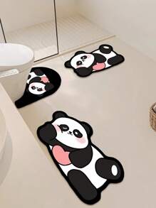 1/3pcs Set, Cute Pink Heart Panda Pattern Home Decor Mat Set, Bathroom Non-Slip Absorbent Mat, Silica Gel Retro Pattern Bath Mat, U-Shaped Toilet & Vanity Absorbent Foot Mat, 2.5mm Thickness Entryway Decor Bathroom Kitchen Decor Kitchen Rug