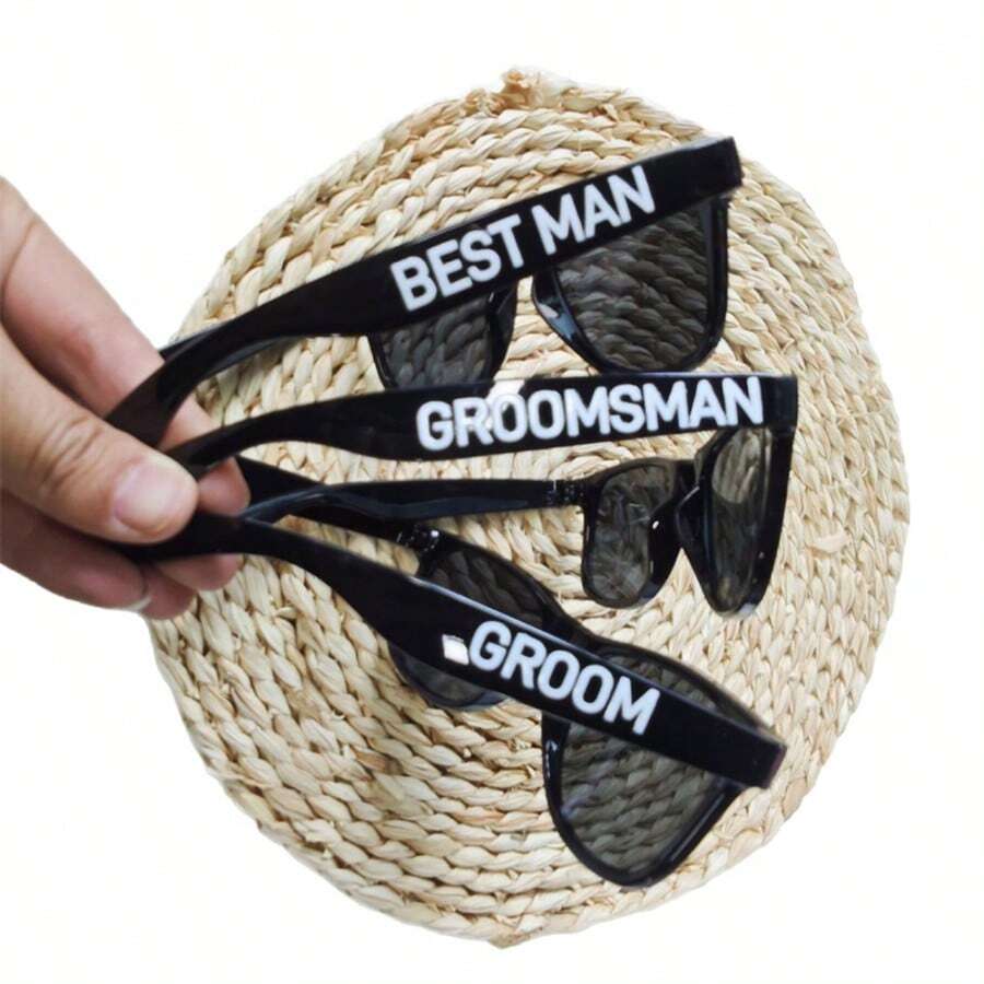 1 件婚礼装饰黑色字母新郎/伴郎/伴郎单件派对眼镜新郎婚礼摄影道具 - 黑色 - 查看 1