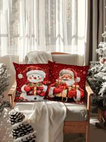 4 件圣诞雪人、圣诞老人、圣诞树、花环装饰枕套，45 * 45 厘米，适合室内和室外派对、客厅和卧室沙发的圣诞装饰，（无枕芯）
