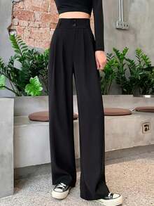 修身直筒正装裤，纯色，带口袋，纽扣和拉链开合 - 黑色 - 查看 6