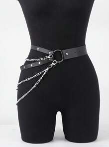 女士PU皮革链条腰带，时尚女士链条束带腰带配饰，适合派对和约会