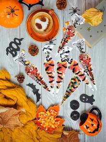 200/100 Buah Kantong Pesta Plastik Transparan Motif Kelelawar dan Laba-laba Halloween dengan Pengikat Putar Emas. Kantong Permen Segitiga dengan Motif Jaring Laba-laba//Pohon/Kelelawar. Kantong Permen Liburan untuk Tradisi Trick-or-Treating. - MultiWarna - View 5
