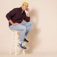 Men's Long-Sleeve Quarter-Zip Pullover Fleece Sweatshirt, Style - 酒紅色 - 查看 7