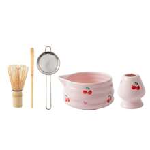 5pcs Matcha Whisk Set, Cute Pink Heart/Cherry Blossoms Ceramic Matcha Bowl With Whisk Set, Japanese Tea Set Includes Matcha Bowl With Spout, Matcha Whisk Holder, Bamboo Matcha Whisk, Scoop, Sifter, Ceramic Matcha Kit For Tea Lovers