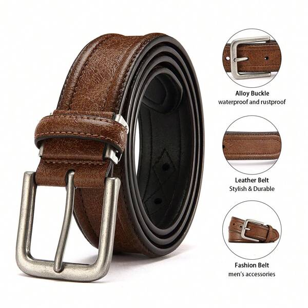 1pc Men's Pin Buckle Belt - Retro Fashion Design With Alloy Buckle, Perfect For Dress Pants And Jeans, Ideal Gift For Him