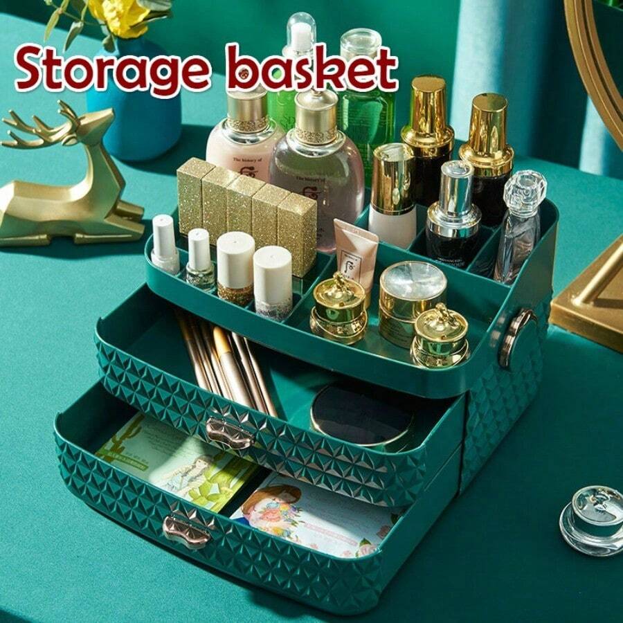 European-Style Diamond-Shaped Cosmetic Storage Box Dresser Skin Care Lipstick Storage Box Drawer Type Multi-Layer Makeup Box - Green - View 1