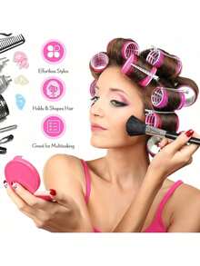 Bộ 18 que uốn tóc cỡ lớn, kèm kẹp, que uốn tự dính phù hợp cho tóc dài/trung bình/ngắn và tóc mái, dụng cụ uốn tóc DIY (bao gồm 12 que uốn lớn + 6 kẹp), máy uốn tóc, lược uốn tóc, que uốn tóc, sản phẩm uốn tóc, kẹp uốn tóc, que uốn tóc, máy uốn tóc, thợ làm tóc, que uốn tóc - Hồng - Xem 2