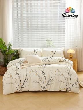 3 sztuki/zestaw Beżowy Kwiat Śliwki Gałązka Wzór Kwiatowy Poszewka na Kołdrę Zestaw Łatwa Pielęgnacja Mikrofibra Miękka Pościel Miękka Oddychająca Nie Gniewająca Lepszy Do Snu, Luksusowy Styl Hotelowy, Prezent Dla Mamy Taty Przyjaciela, Kołdra Kołdra Poszewka na Kołdrę*1 Poszewka na Poduszkę*2 King Queen Pełny Rozmiar Twin Pościel Domitory Powrót Pościel Szkolna