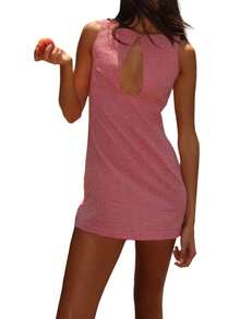 Women Mini Dress Sleeveless Plaid Dress Hollowed Slim Fit Summer Tank Dress For Club Party - Đỏ - Xem 6