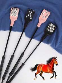 1 pieza Fusta de montar de cuero PU, fusta de montar suave con mango trenzado antideslizante y correa para la muñeca, accesorio de entrenamiento ecuestre - Multicolor - Ver 9