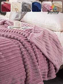 1 件纯色毛毯，柔软舒适温暖的毛毯，适合家居装饰，适用于床、沙发、办公室、房间装饰、宿舍，可机洗 - 藕粉色 - 查看 1