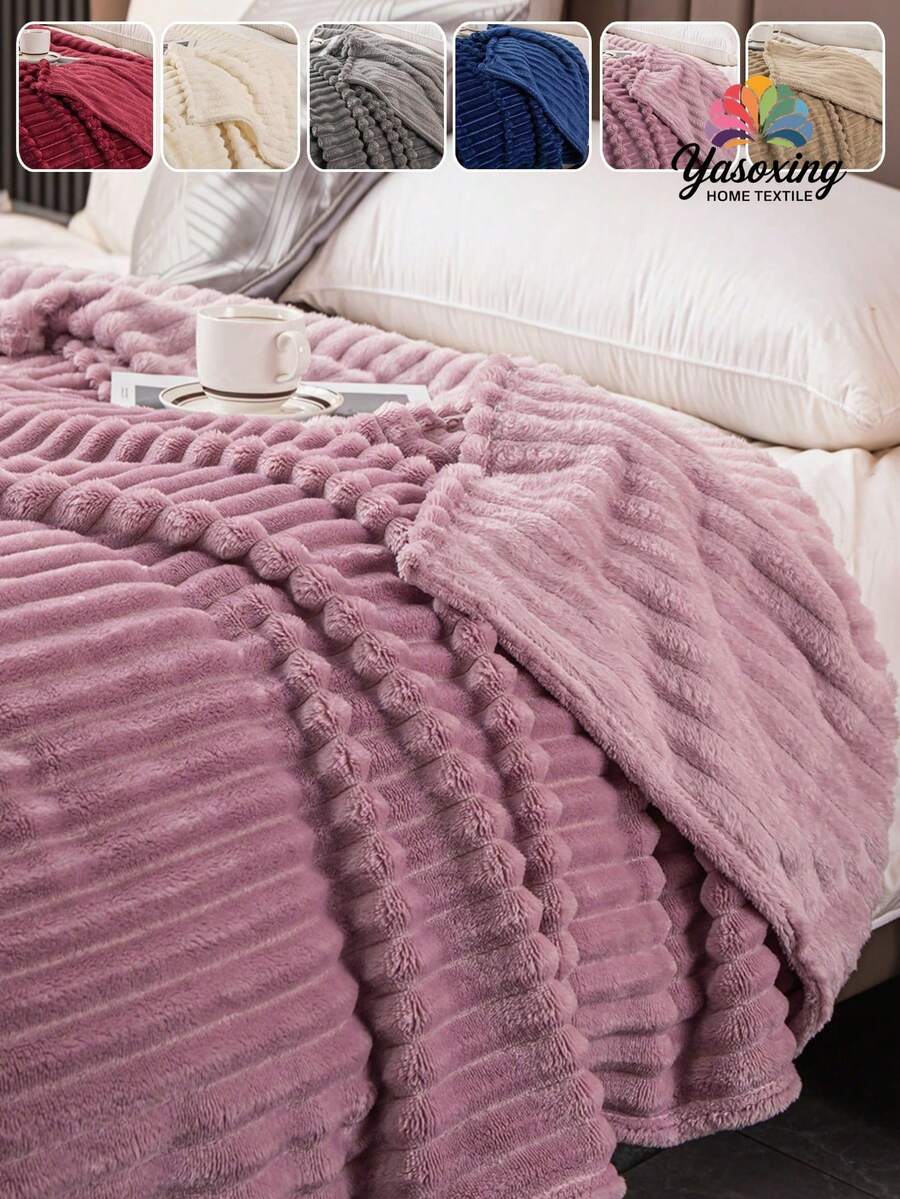 1 件纯色毛毯，柔软舒适温暖的毛毯，适合家居装饰，适用于床、沙发、办公室、房间装饰、宿舍，可机洗 - 藕粉色 - 查看 1