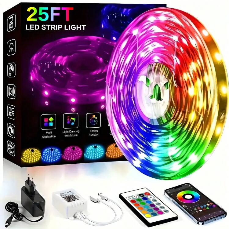 25/50/100/130/200 FT RGB LED Strip Lights, Application And Remote Control, Sync Music, Suitable For Living Room, Bedroom, Family And Friends Reunion, , Atmosphere Creation, Party Holiday Decorations.