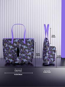 Meoky Tote Bag with Front Pocket and Zipper, Waterproof Shoulder Bag with Water Bottle Holder, Fits Laptop, Tumbler with Handle and Straw, Perfect for Daily Use, School, Travel, Work, and a Creative Gift Idea for Women - 紫色 - 查看 6