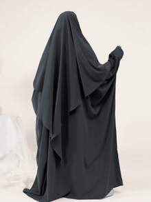 2 Stück einfarbiges Khimar + Abaya Set, locker & bequem mit Krawatte, Abaya mit Reißverschluss vorne, Manschetten, passend für alle, Länge 143cm, geeignet für täglichen Gebrauch, Gebet und Ausgehen von Frauen