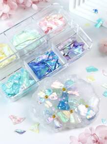 6 Cores/Caixa Fatias de Conchas de Sereia Aurora Aurora, Glitter Lantejoulas, Flocos Irregulares Cintilantes, Material de Enchimento para Molde de Resina Epóxi, Suprimentos de Fabricação de Joias DIY