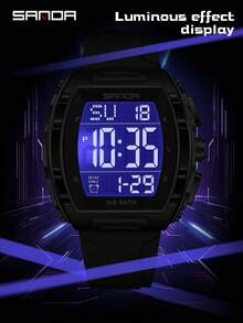 SANDA. SANDA 6286 时尚电子手表，带日历、夜光、防震、防水、硅胶表带，男女通用运动数字腕表 - 黑色 - 查看 4