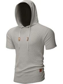 Men's Short Sleeve Hoodie Shirt Casual Waffle Knitted Pullover Sweaterhalloween - Màu Xám nhạt - Xem 8