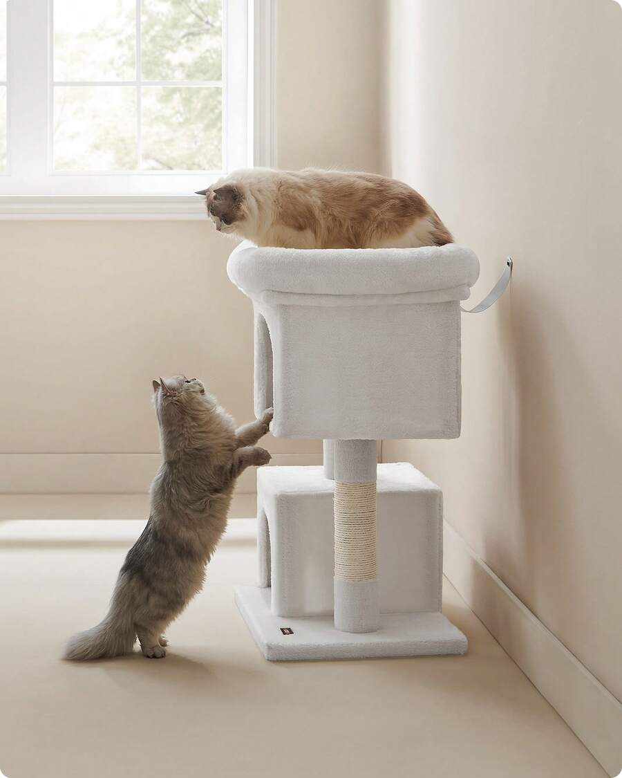 Cat Tree, 84 Cm Tower, L, Condo For Large Cats Up To 7 Kg, Large Perch, 2 Caves, Scratching Post, Cream White - White - View 1