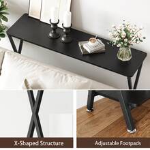 Mesa de entrada, mesa de exhibición industrial de dos niveles con estantes, mesa estrecha para pasillo, vestíbulo, sala de estar, dormitorio - Negro - Ver 5