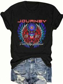 Angel Print Fashion Summer Short Sleeve T-Shirt Bad INFLUENCE TRUST NO ONE BELIEVE IN YOURSELF Graphic Tees Women Tops - 黑色 - 查看 1