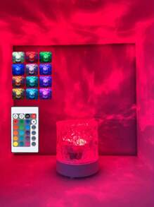 1 Pack Type C Round Night Light Crystal Table Lamp, Creative Bedside Lamp With Rotating Water Ripple Effect, Flame Atmosphere Lamp With 16 Color  And Remote Control Function, Bedroom Rgb Remote Control Night Light With Rotating Water Pattern Design, Suitable For Children's Rooms, Bedrooms, Hallways,